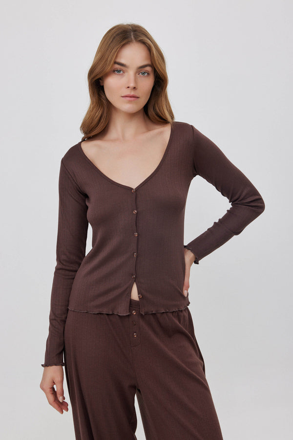 Brown Pointelle Cardigan