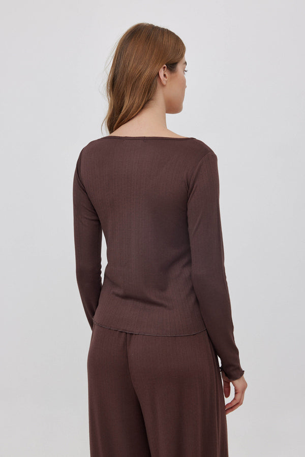 Brown Pointelle Cardigan