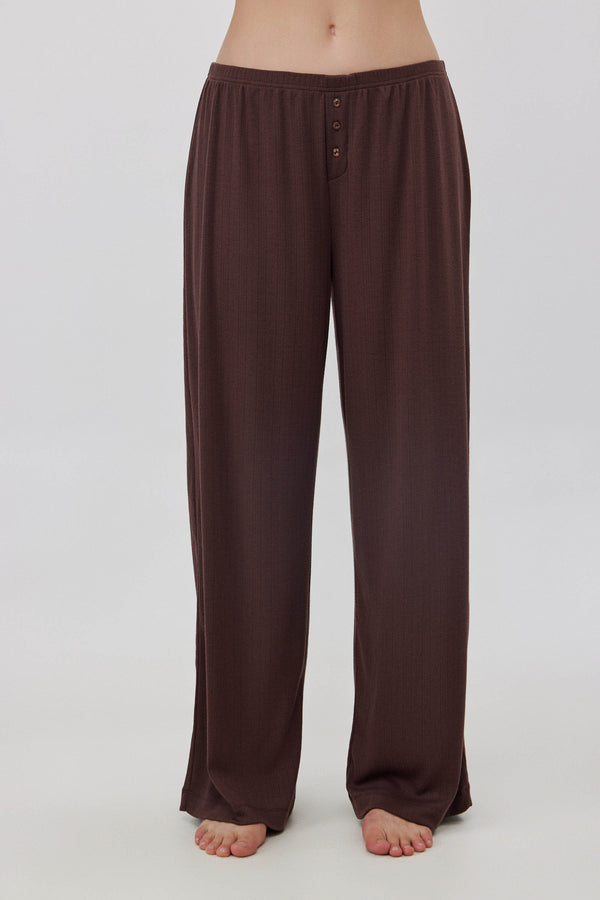 Brown Pointelle Wide-Leg Pants