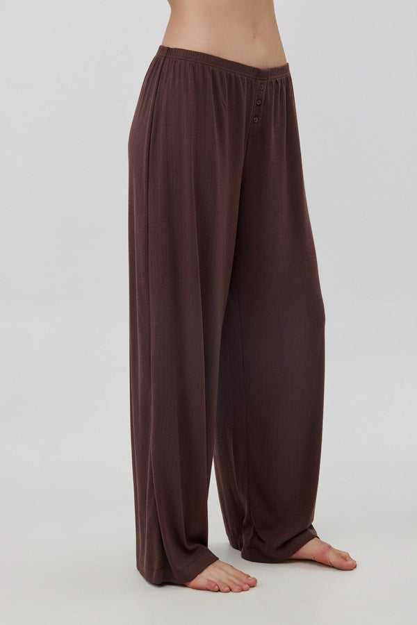 Brown Pointelle Wide-Leg Pants