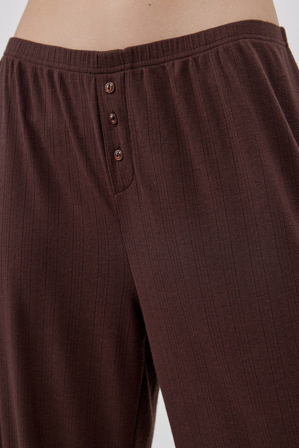 Brown Pointelle Wide-Leg Pants