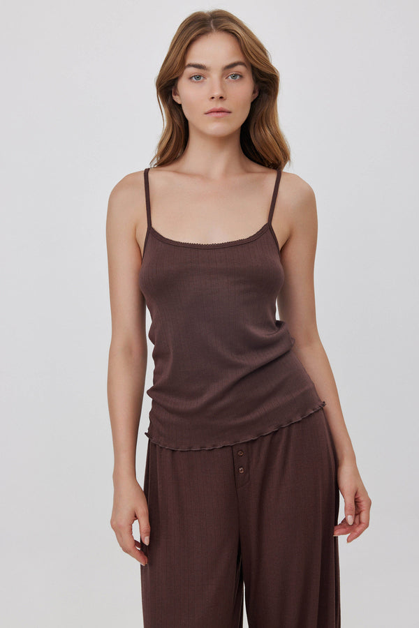 Brown Pointelle Tank Top