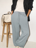 DUSTY BLUE FRENCH TERRY WIDE LEG PANTS