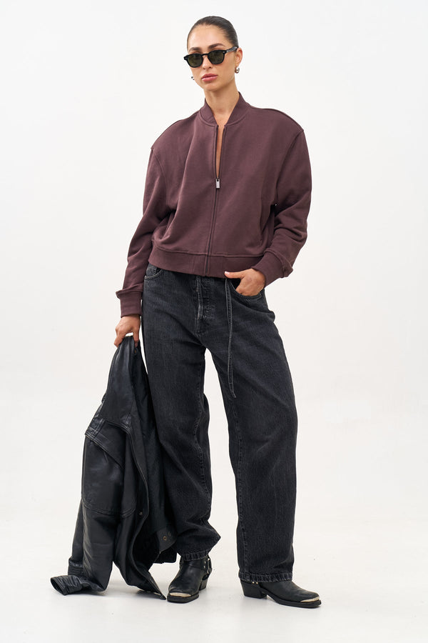 BROWN FRENCH TERRY BOMBER JACKET