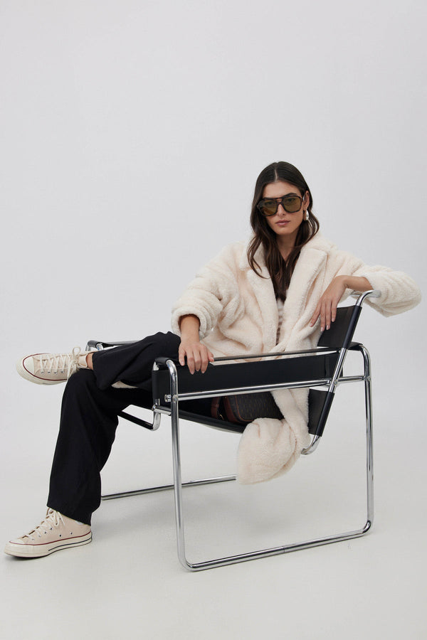 LONG FLEECE JACKET IN CREAM