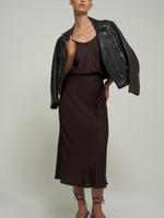 SATIN MIDI SKIRT IN BROWN