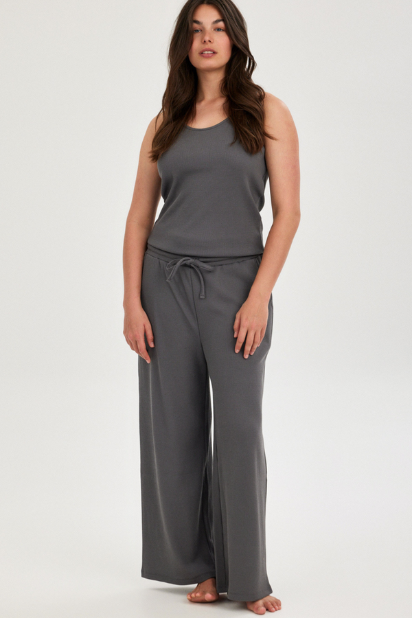 Dark Grey Waffle Wide-Leg Trousers