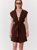 SORRENTO TIE FRONT VEST IN BROWN