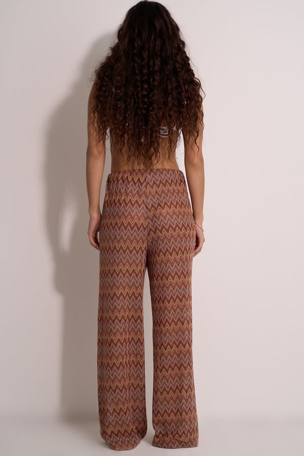 BROWN ZIGZAG FLARE PANTS