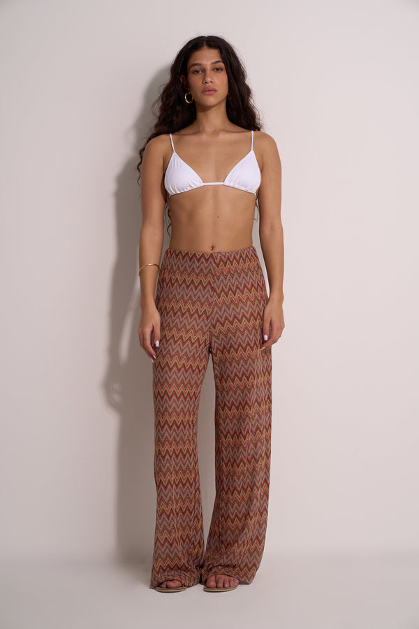 BROWN ZIGZAG FLARE PANTS