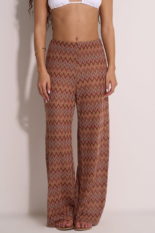 BROWN ZIGZAG FLARE PANTS