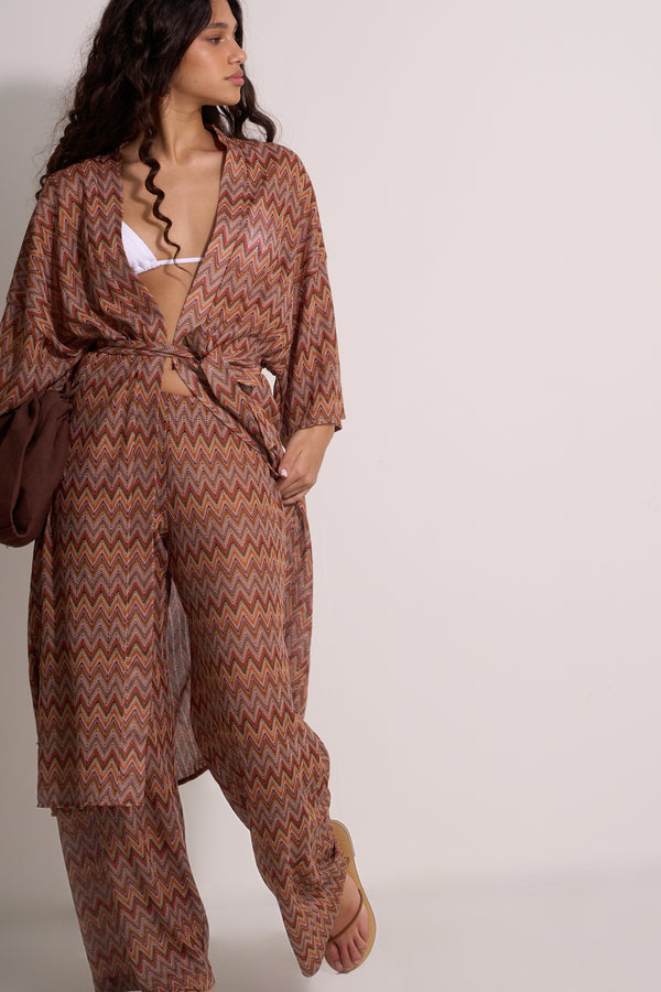 BROWN ZIGZAG FLARE PANTS