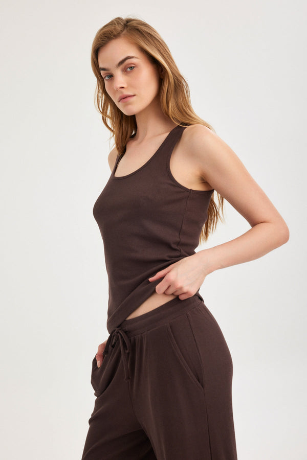 Dark Brown Ribbed Tank Top