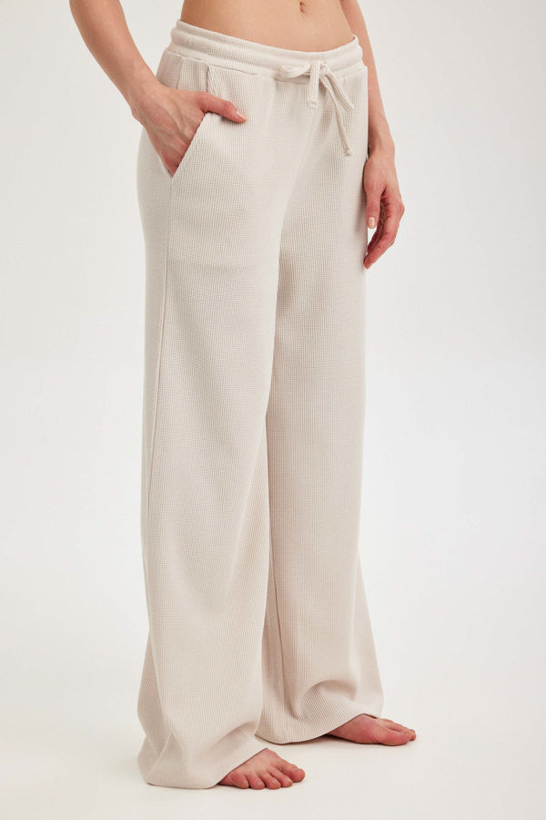 Off-White Waffle Wide-Leg Trousers