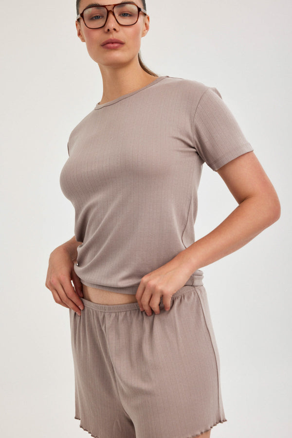 Mocha Pointelle Shorts