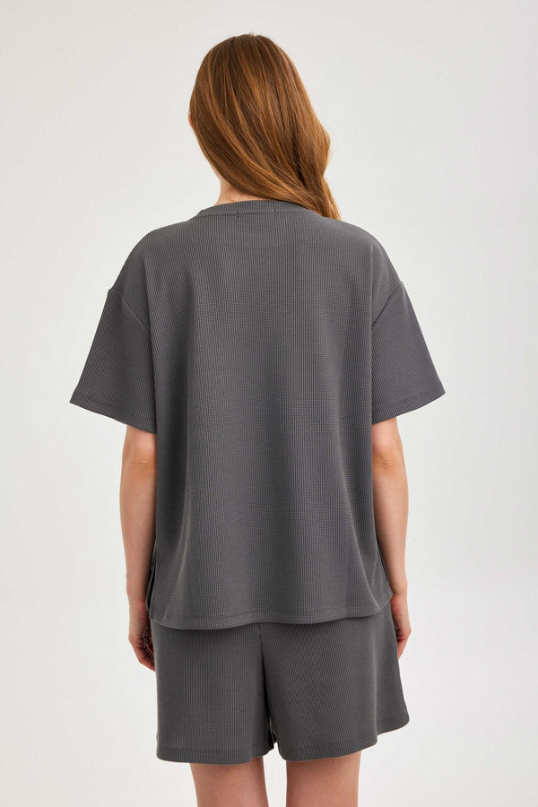 Dark Grey Waffle Short-Sleeve Top
