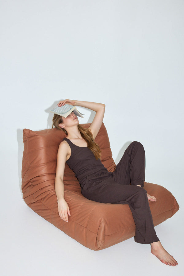 Dark Brown Ribbed Wide-Leg Trousers