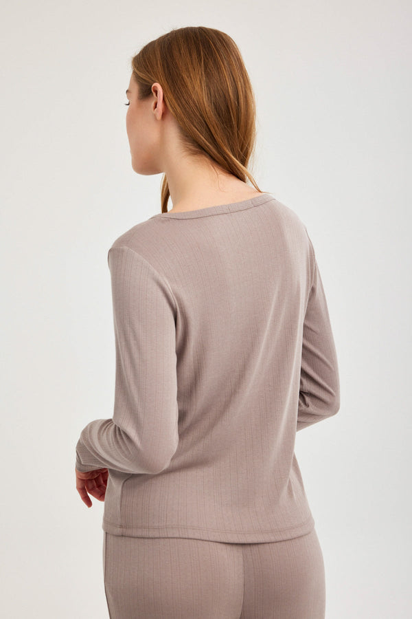 Mocha Pointelle Long-Sleeve Top