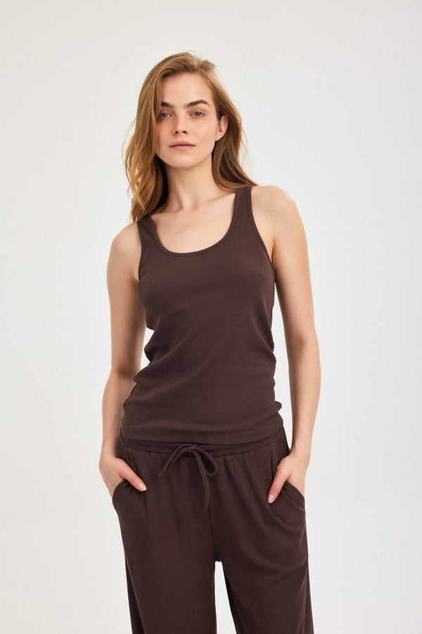 Dark Brown Ribbed Tank Top