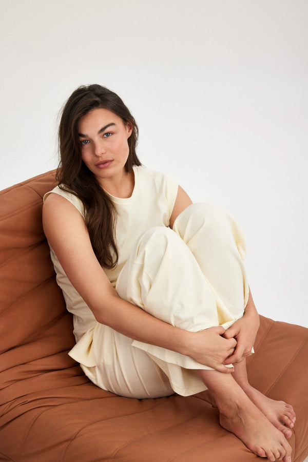 Cream Jersey Wide-Leg Trousers