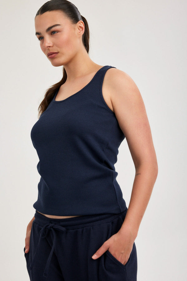 Navy Waffle Tank Top