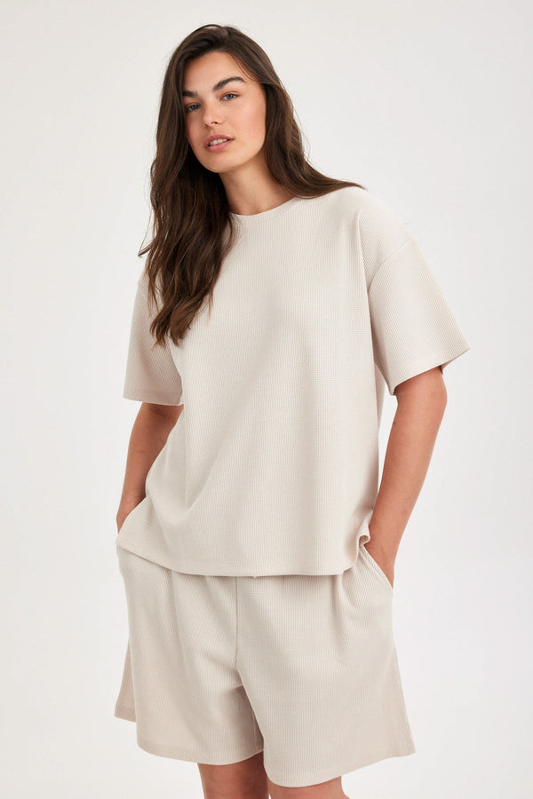 Off-White Waffle Short-Sleeve Top