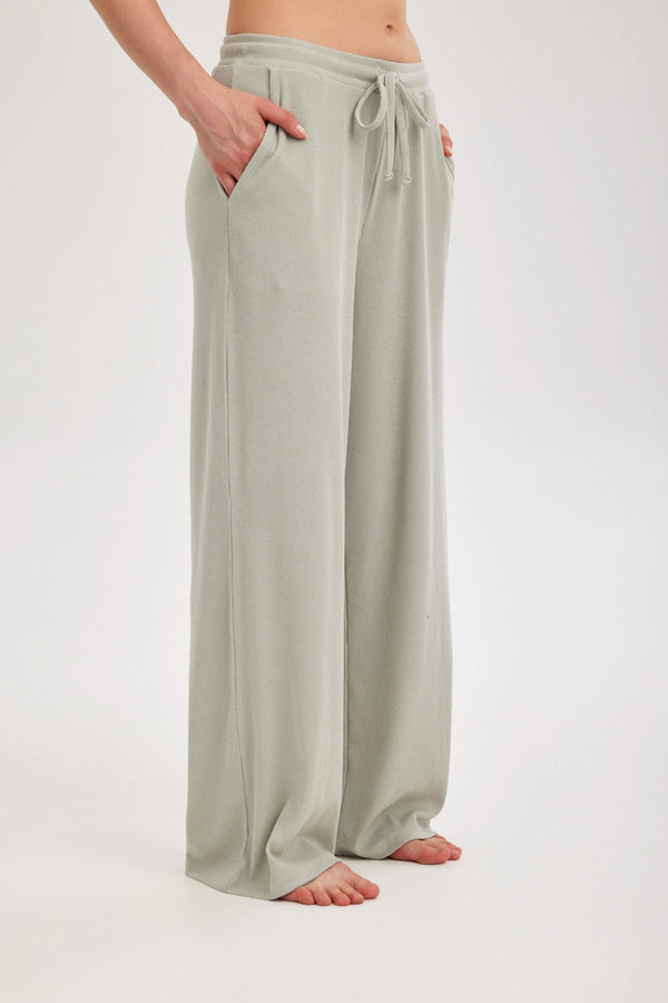 Mint Ribbed Wide-Leg Trousers