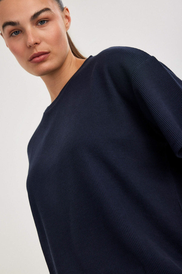 Navy Waffle Short-Sleeve Top