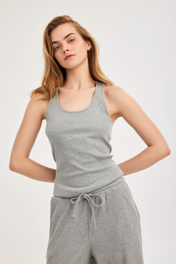 Grey Ribbed Tank Top