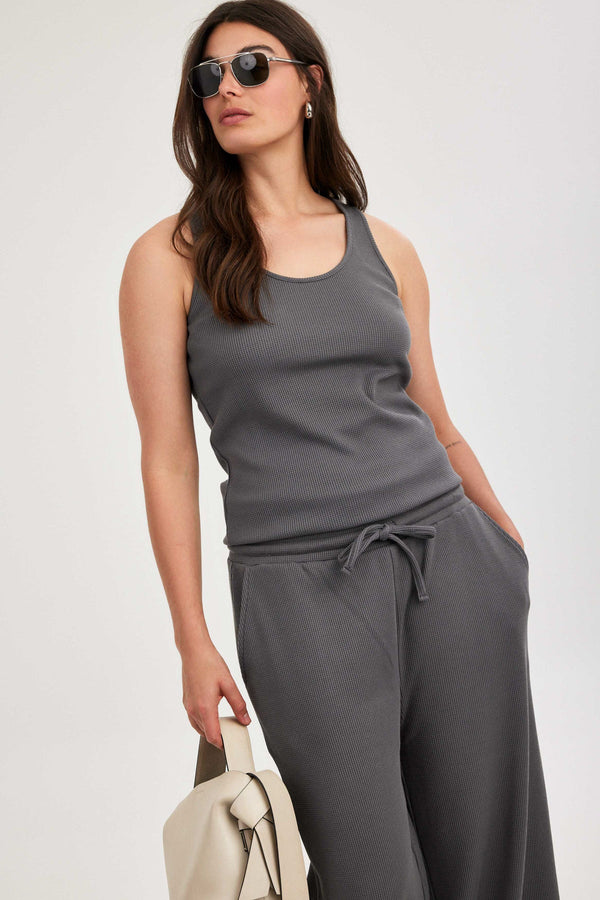 Dark Grey Waffle Tank Top