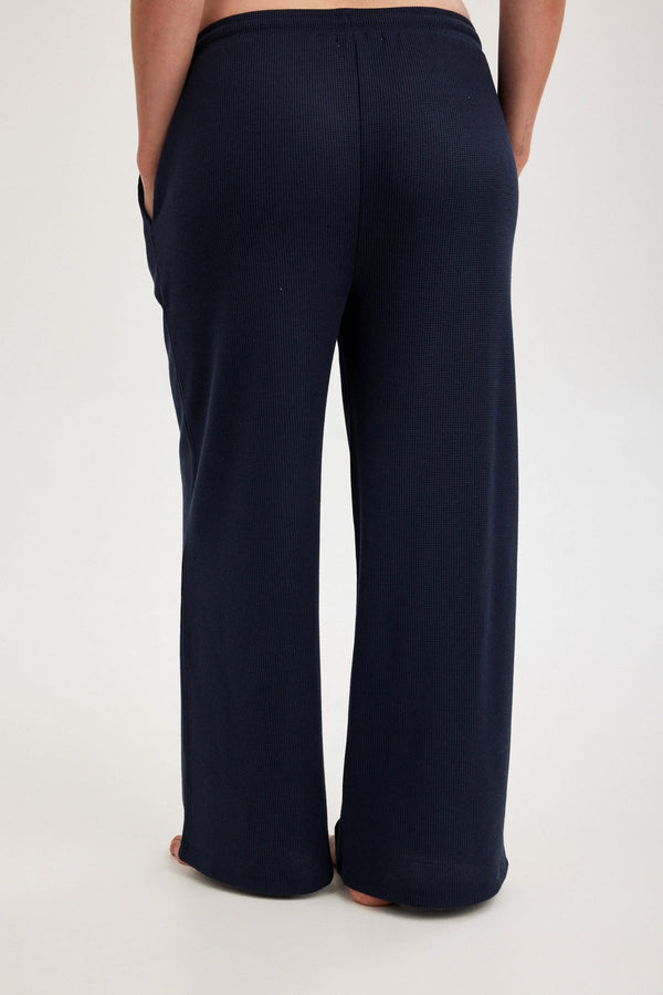 Navy Waffle Wide-Leg Trousers