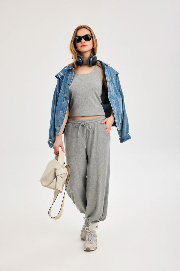 Grey Ribbed Tank Top