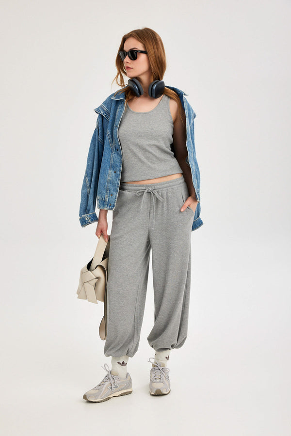 Grey Ribbed Tank Top