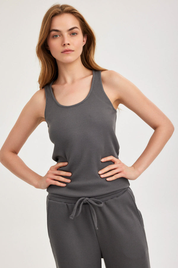 Dark Grey Waffle Tank Top