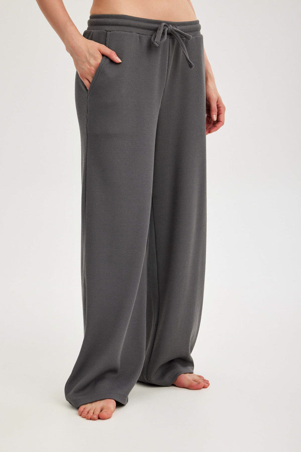 Dark Grey Waffle Wide-Leg Trousers