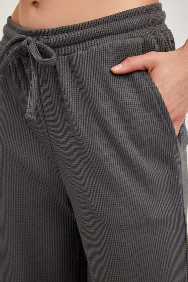 Dark Grey Waffle Wide-Leg Trousers