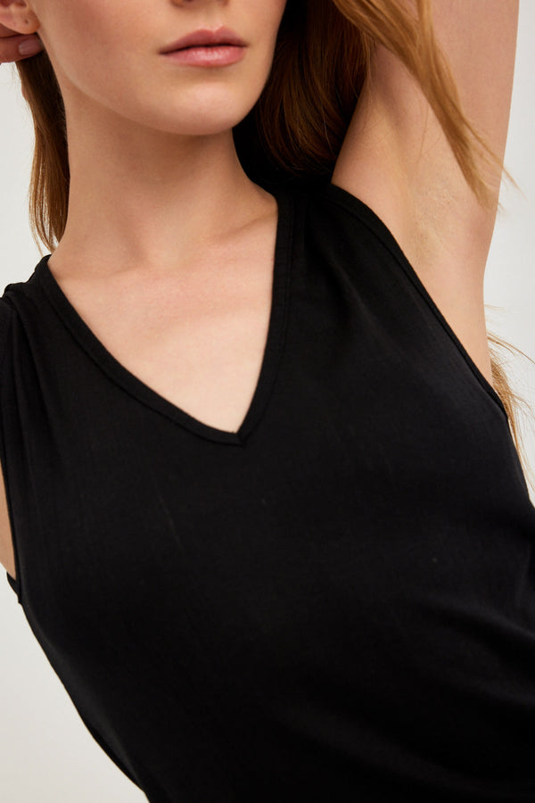 Black Pointelle V-Neck Tank Top