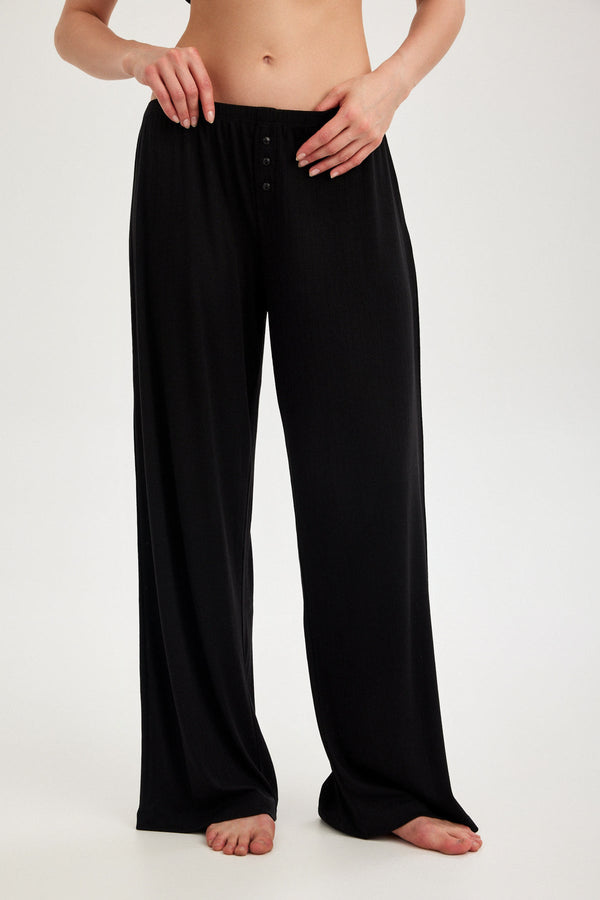 Black Pointelle Wide-Leg Trousers