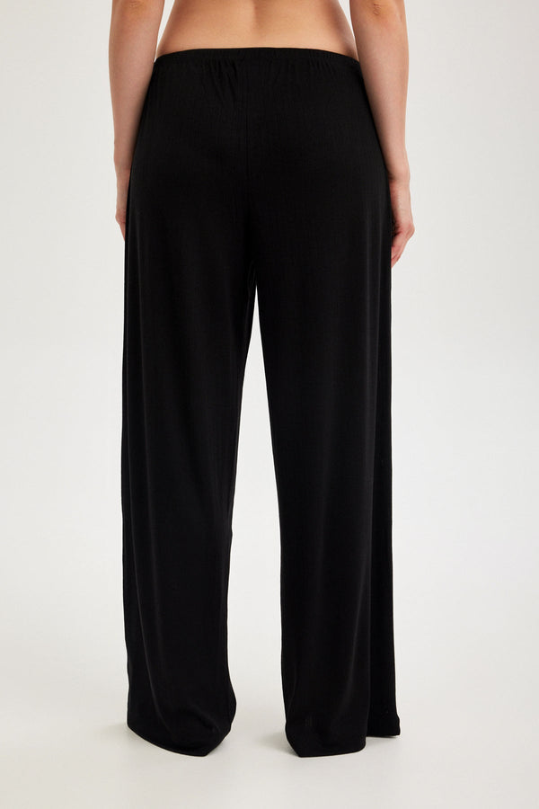 Black Pointelle Wide-Leg Trousers