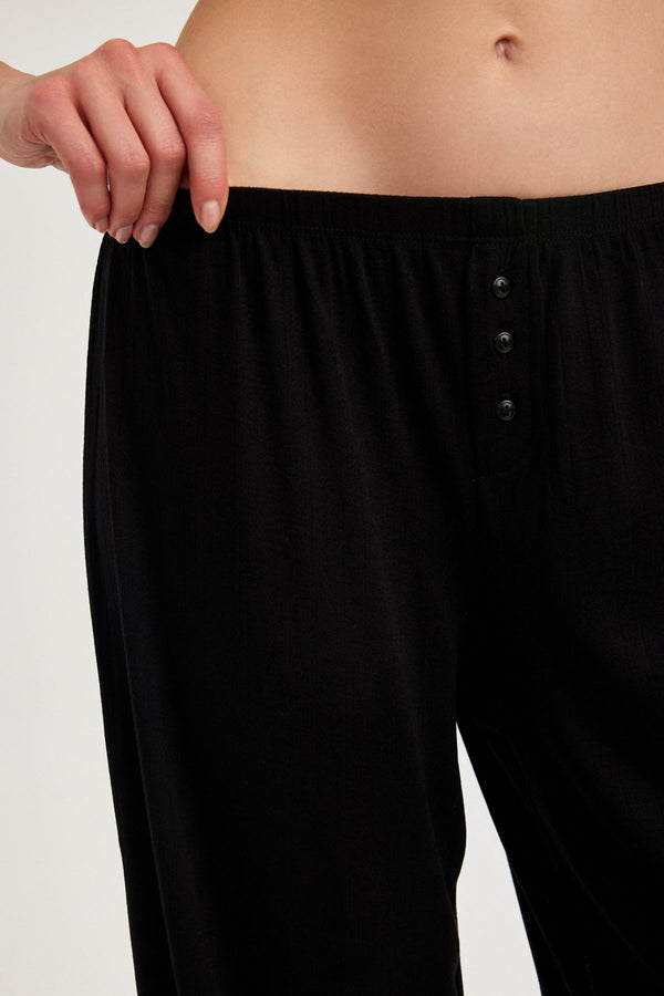 Black Pointelle Wide-Leg Trousers