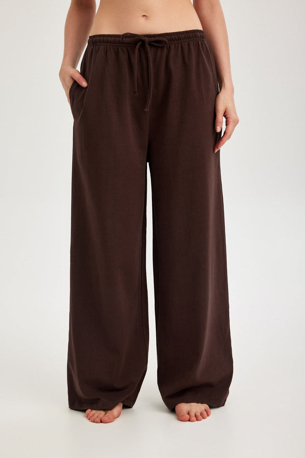 Brown Jersey Wide-Leg Trousers