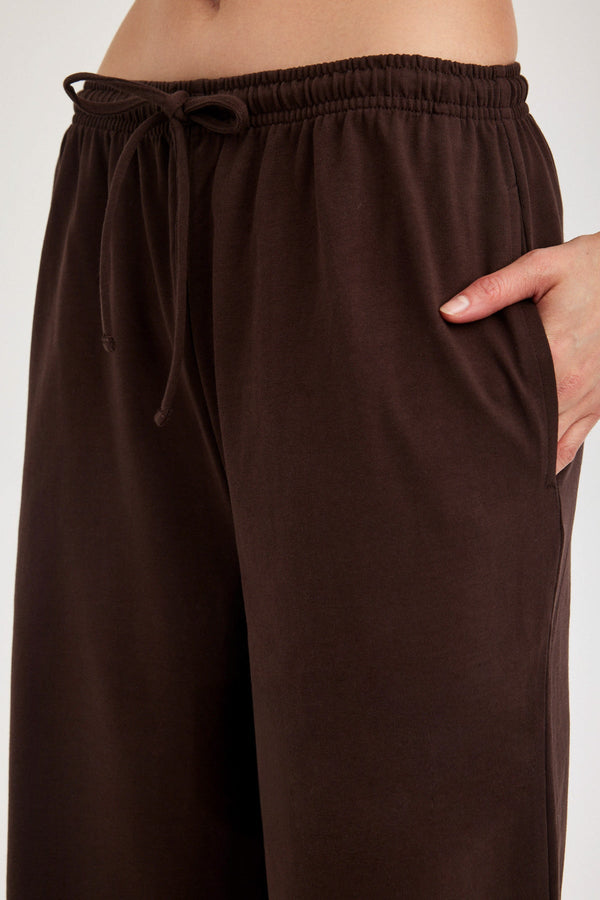 Brown Jersey Wide-Leg Trousers
