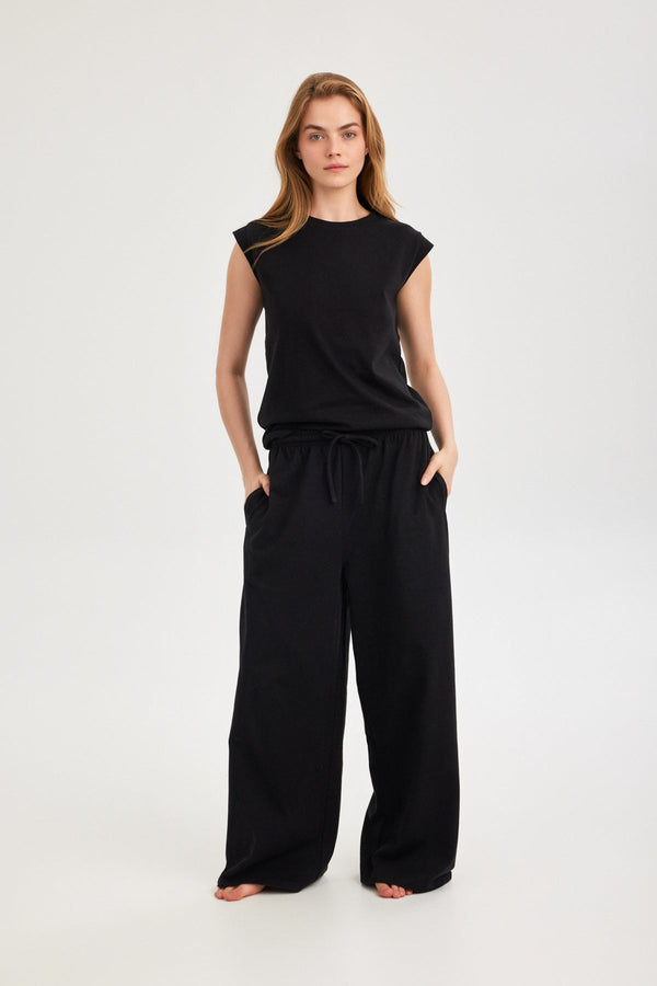 Black Jersey Wide-Leg Trousers