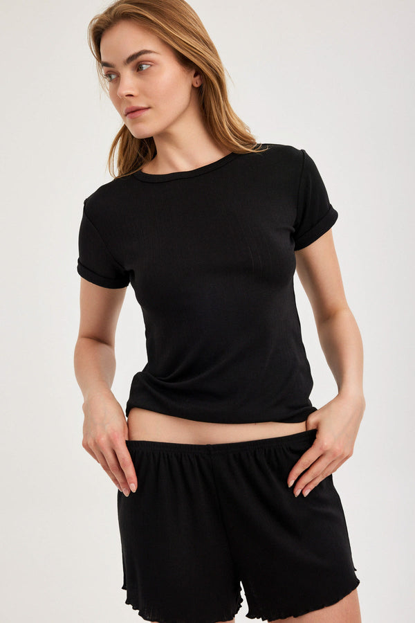 Black Pointelle Shorts
