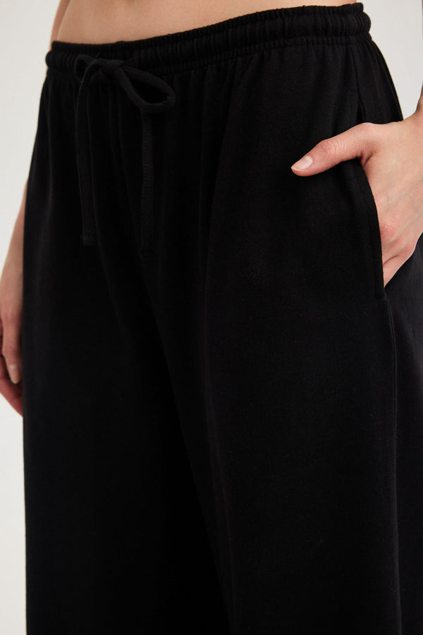 Black Jersey Wide-Leg Trousers