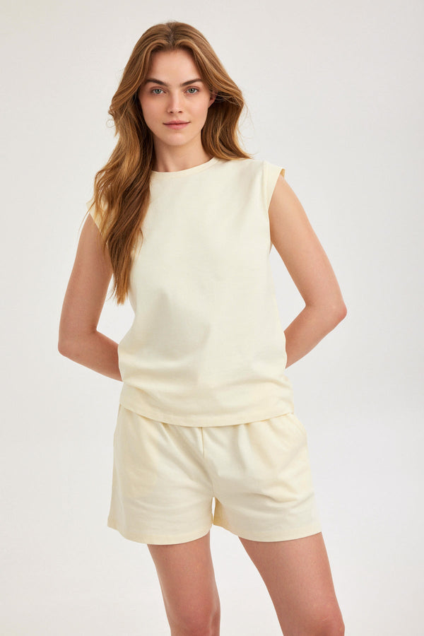 Cream Jersey Shorts