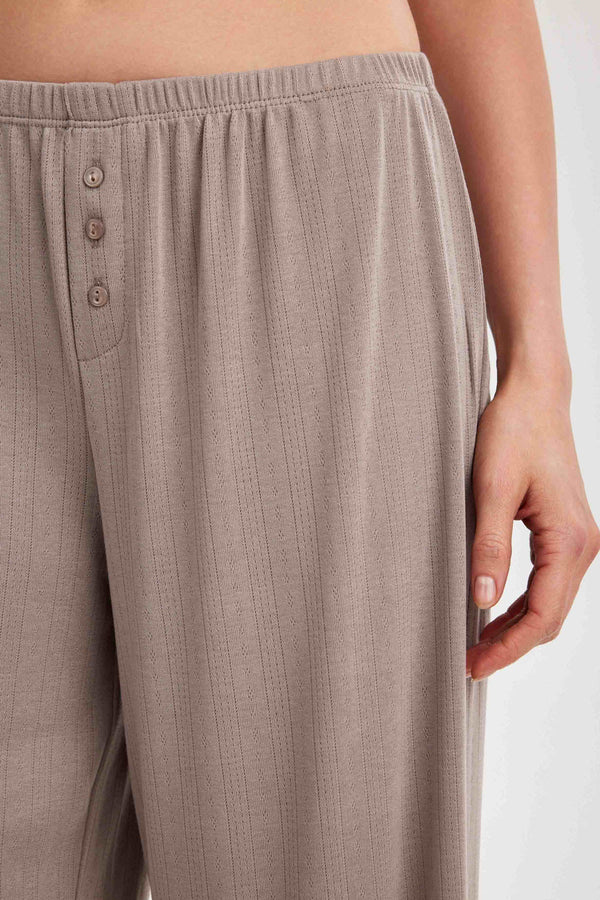 Mocha Pointelle Wide-Leg Trousers