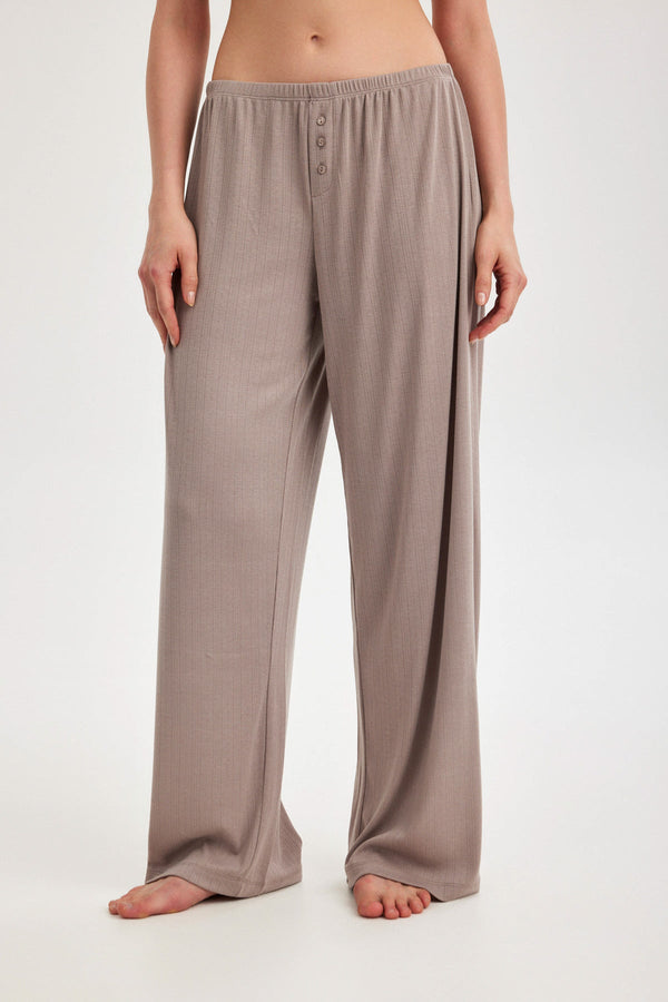 Mocha Pointelle Wide-Leg Trousers