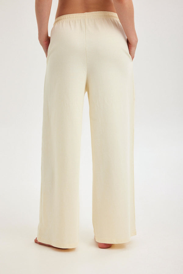 Cream Jersey Wide-Leg Trousers