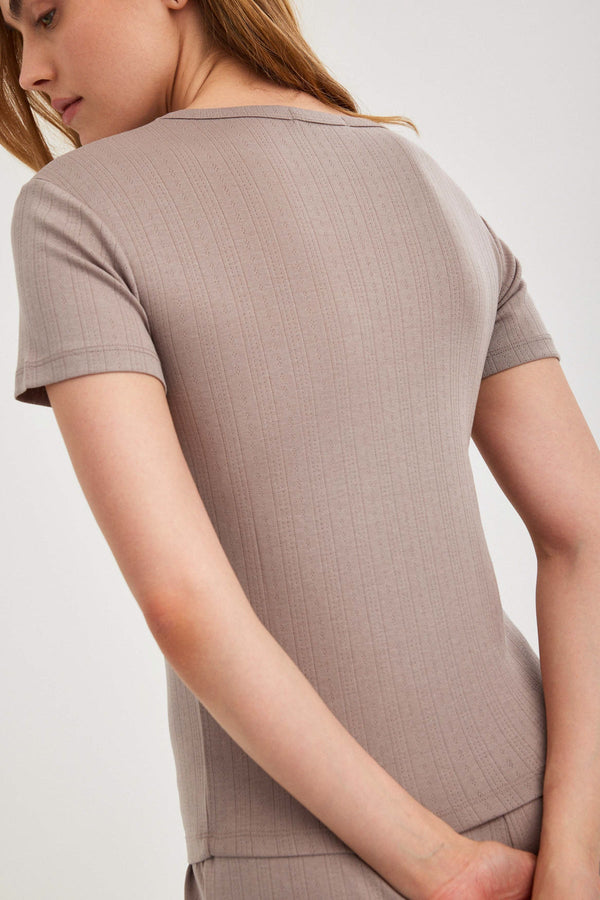 Mocha Pointelle Short-Sleeve Top